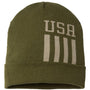 Cap America Mens USA Made Patriotic Cuffed Beanie - Olive Green/Khaki USA - NEW