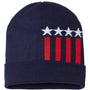 Cap America Mens USA Made Patriotic Cuffed Beanie - True Navy Blue/White/True Red Stars - NEW