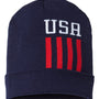 Cap America Mens USA Made Patriotic Cuffed Beanie - True Navy Blue/White/True Red USA - NEW