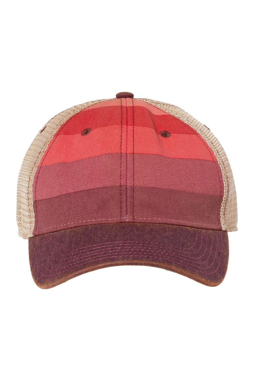 Legacy Hats OFA Mens Old Favorite Snapback Trucker Hat Red Stripe/Khaki Flat Front