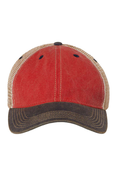 Legacy OFA Mens Old Favorite Trucker Hat Scarlet Red/Navy Blue/Khaki Flat Front