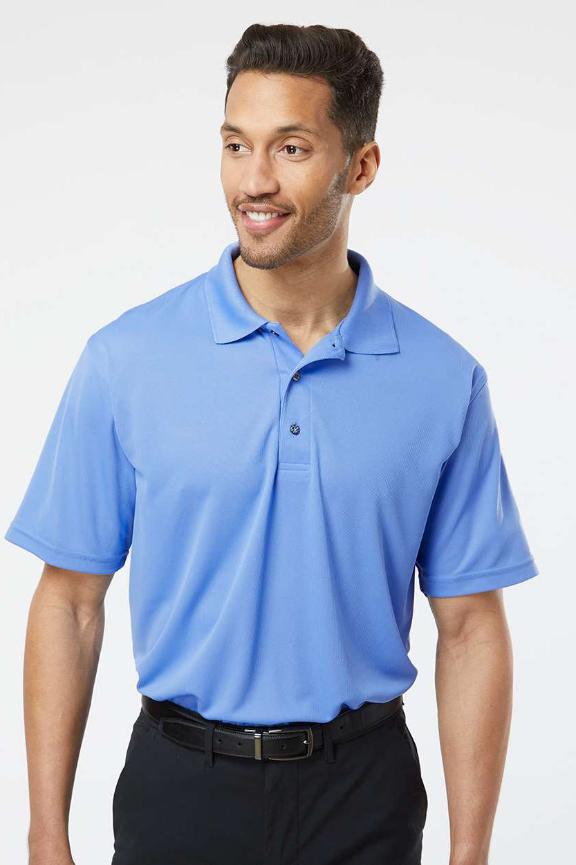 Paragon 100 Mens Saratoga Performance Moisture Wicking Mini Mesh Short Sleeve Polo Shirt Bimini Blue Model Front