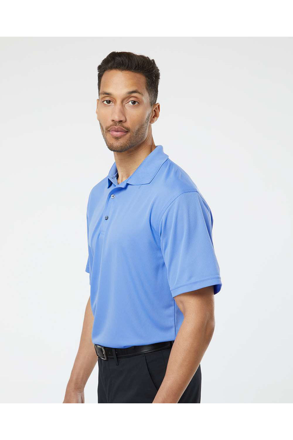 Paragon 100 Mens Saratoga Performance Mini Mesh Short Sleeve Polo Shirt Bimini Blue Model Side