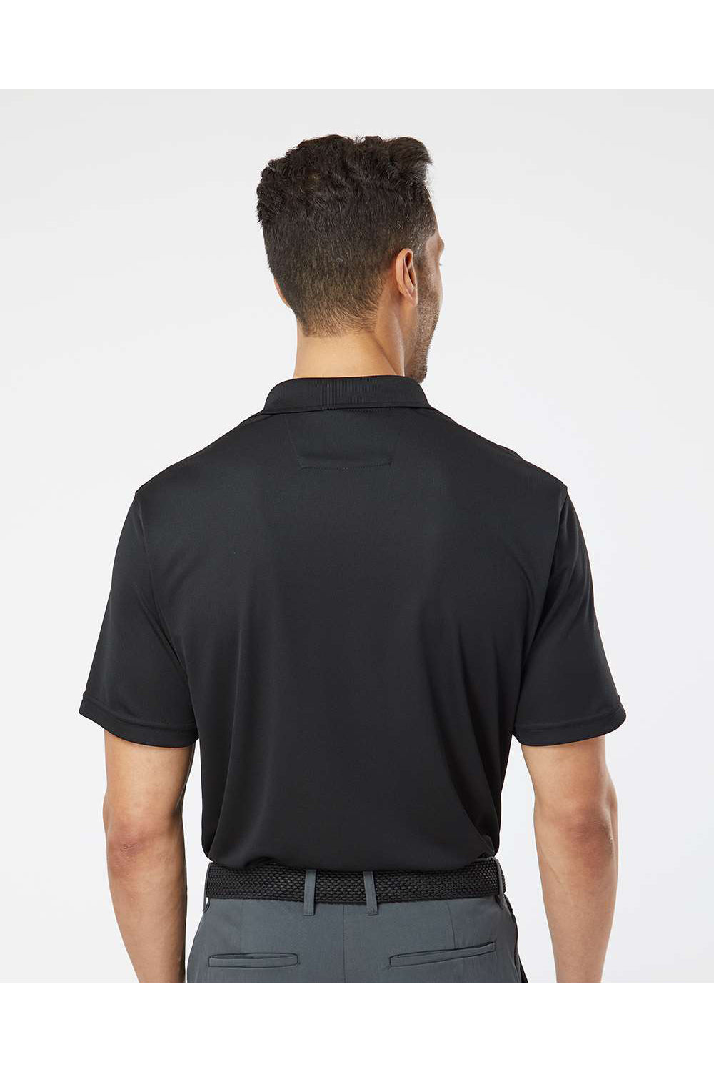 Paragon 100 Mens Saratoga Performance Mini Mesh Short Sleeve Polo Shirt Black Model Back