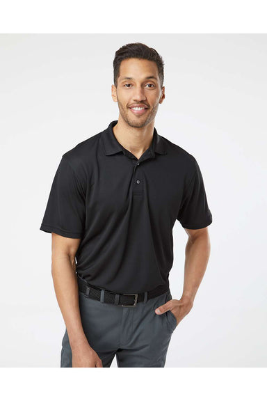 Paragon 100 Mens Saratoga Performance Mini Mesh Short Sleeve Polo Shirt Black Model Front