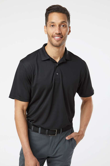 Paragon 100 Mens Saratoga Performance Moisture Wicking Mini Mesh Short Sleeve Polo Shirt Black Model Front