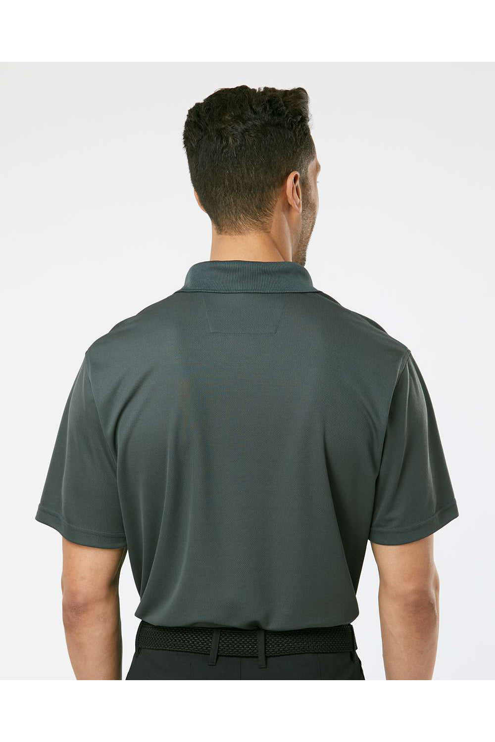 Paragon 100 Mens Saratoga Performance Mini Mesh Short Sleeve Polo Shirt Carbon Grey Model Back