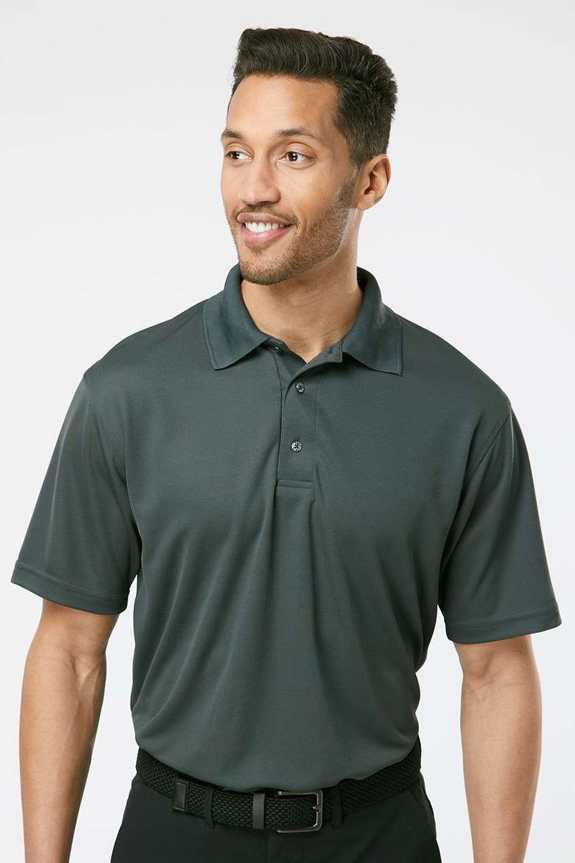Paragon 100 Mens Saratoga Performance Moisture Wicking Mini Mesh Short Sleeve Polo Shirt Carbon Grey Model Front