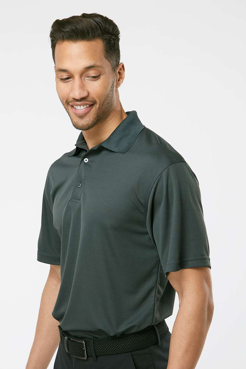 Paragon 100 Mens Saratoga Performance Moisture Wicking Mini Mesh Short Sleeve Polo Shirt Carbon Grey Model Side