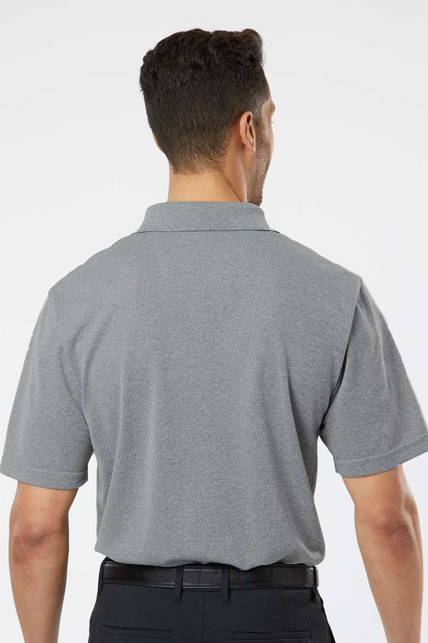 Paragon 100 Mens Saratoga Performance Moisture Wicking Mini Mesh Short Sleeve Polo Shirt Heather Grey Model Back