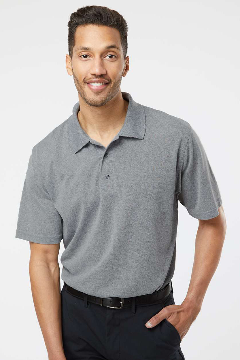 Paragon 100 Mens Saratoga Performance Moisture Wicking Mini Mesh Short Sleeve Polo Shirt Heather Grey Model Front