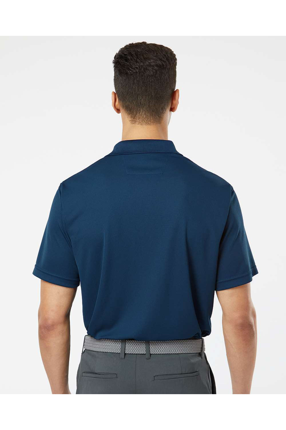 Paragon 100 Mens Saratoga Performance Mini Mesh Short Sleeve Polo Shirt Navy Blue Model Back