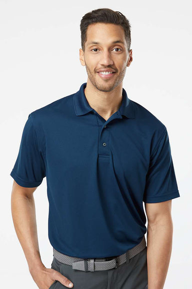 Paragon 100 Mens Saratoga Performance Moisture Wicking Mini Mesh Short Sleeve Polo Shirt Navy Blue Model Front