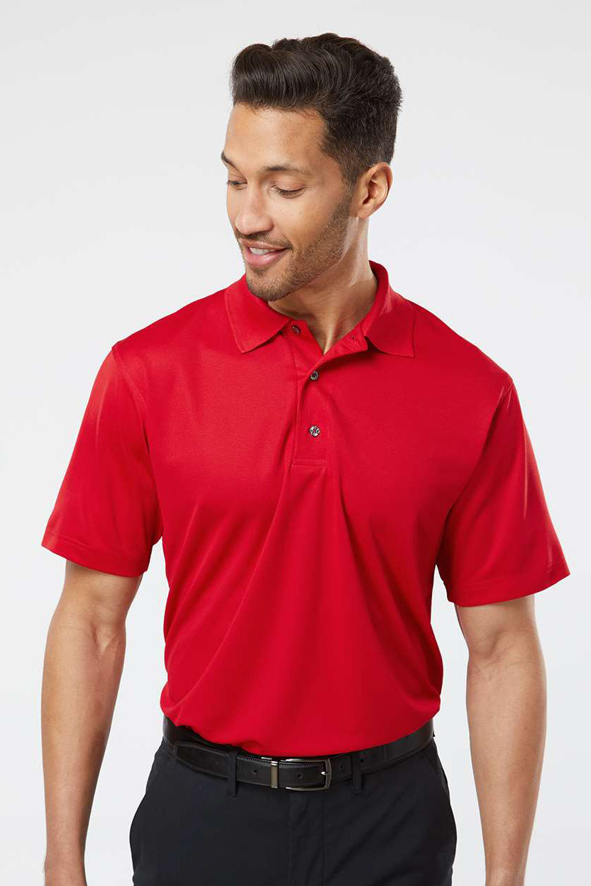 Paragon 100 Mens Saratoga Performance Moisture Wicking Mini Mesh Short Sleeve Polo Shirt Red Model Front