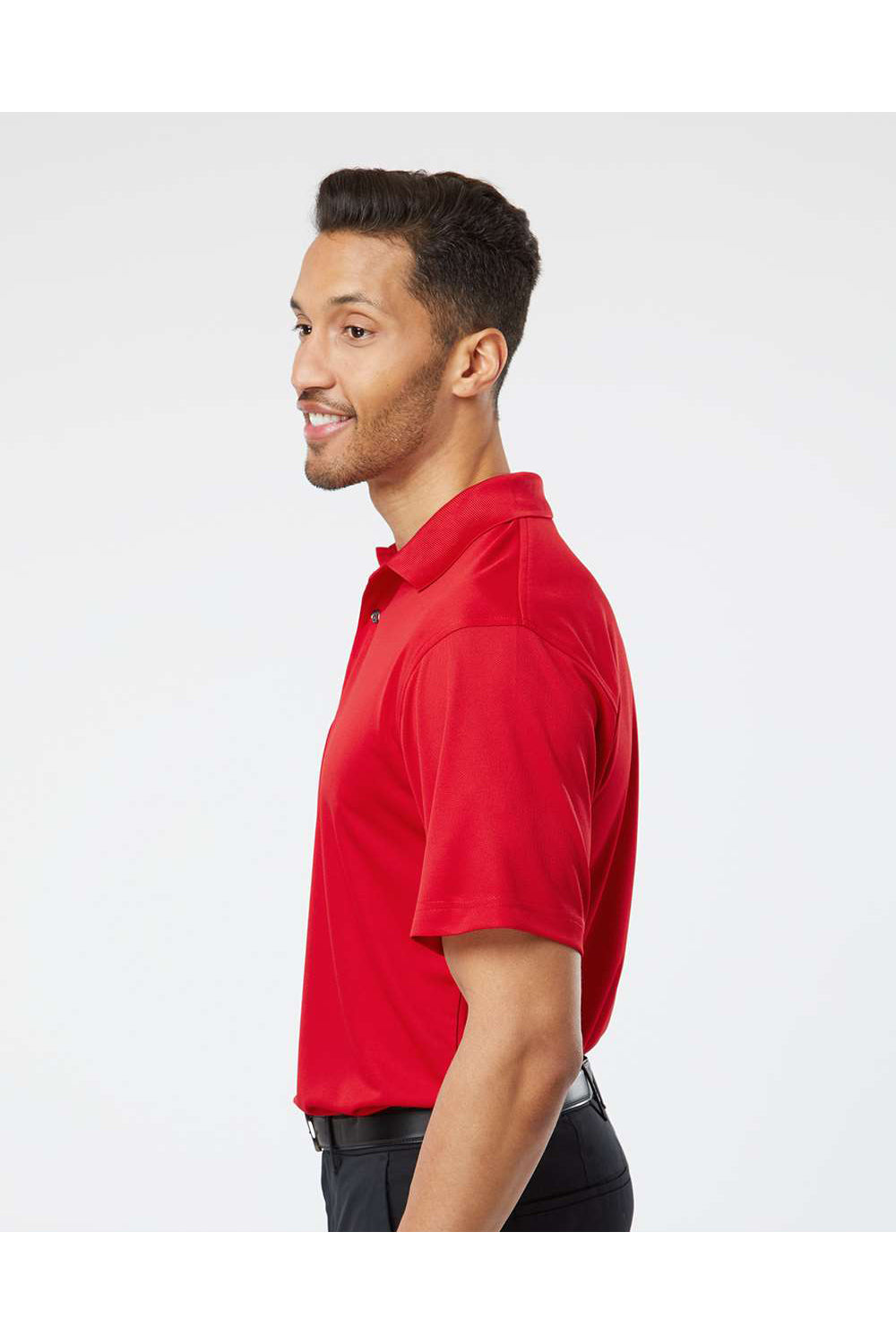 Paragon 100 Mens Saratoga Performance Mini Mesh Short Sleeve Polo Shirt Red Model Side
