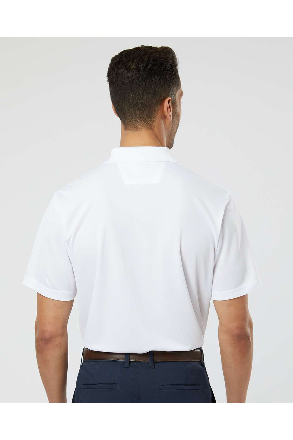 Paragon 100 Mens Saratoga Performance Mini Mesh Short Sleeve Polo Shirt White Model Back