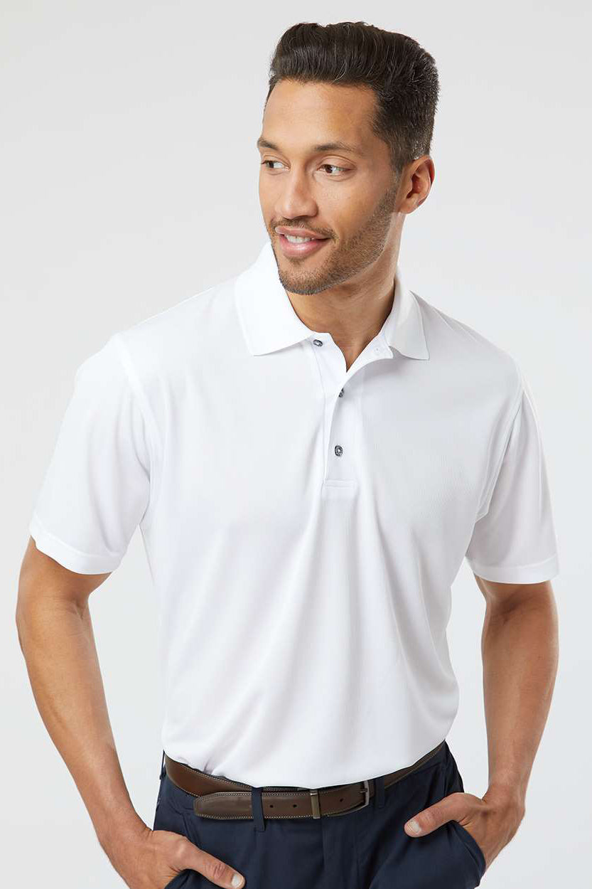 Paragon 100 Mens Saratoga Performance Moisture Wicking Mini Mesh Short Sleeve Polo Shirt White Model Front