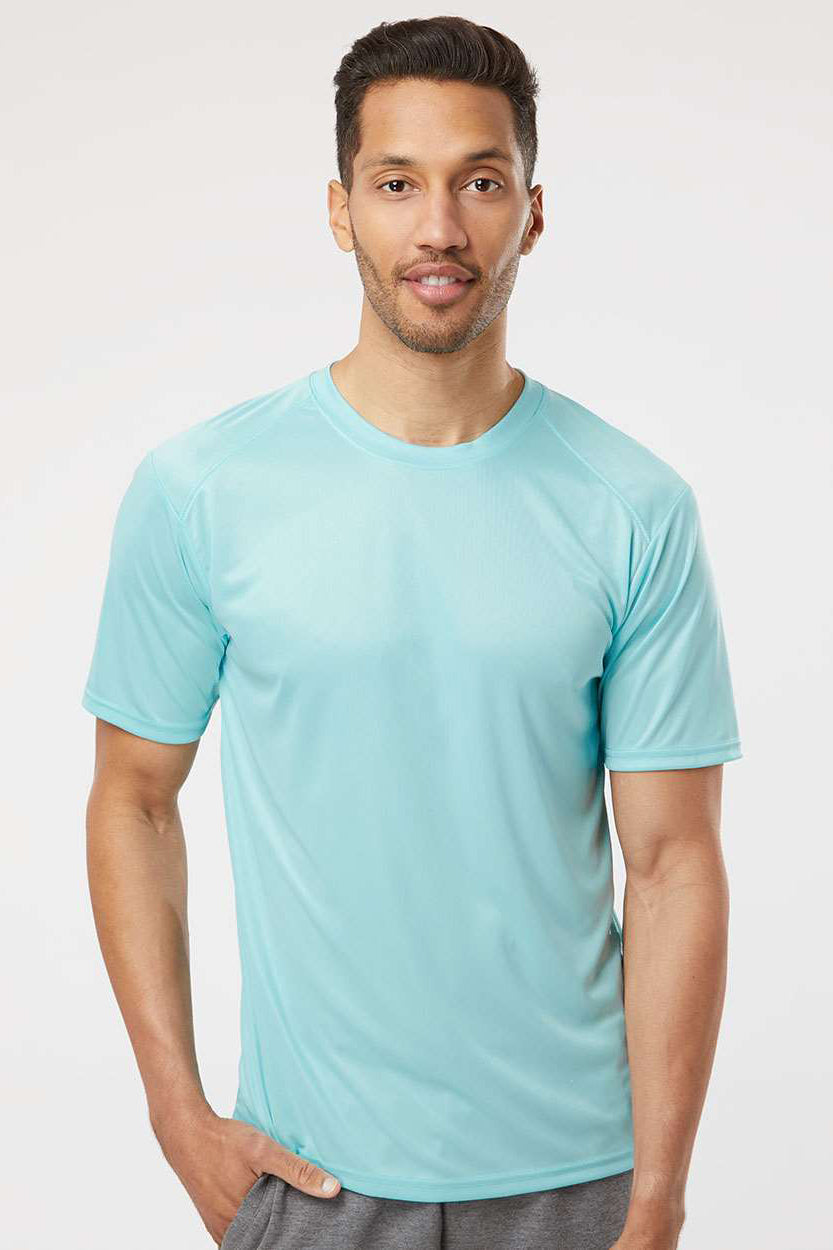 Paragon 200 Mens Islander Performance Moisture Wicking Short Sleeve Crewneck T-Shirt Aqua Blue Model Front