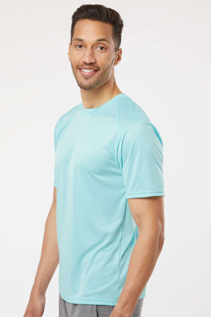 Paragon 200 Mens Islander Performance Moisture Wicking Short Sleeve Crewneck T-Shirt Aqua Blue Model Side