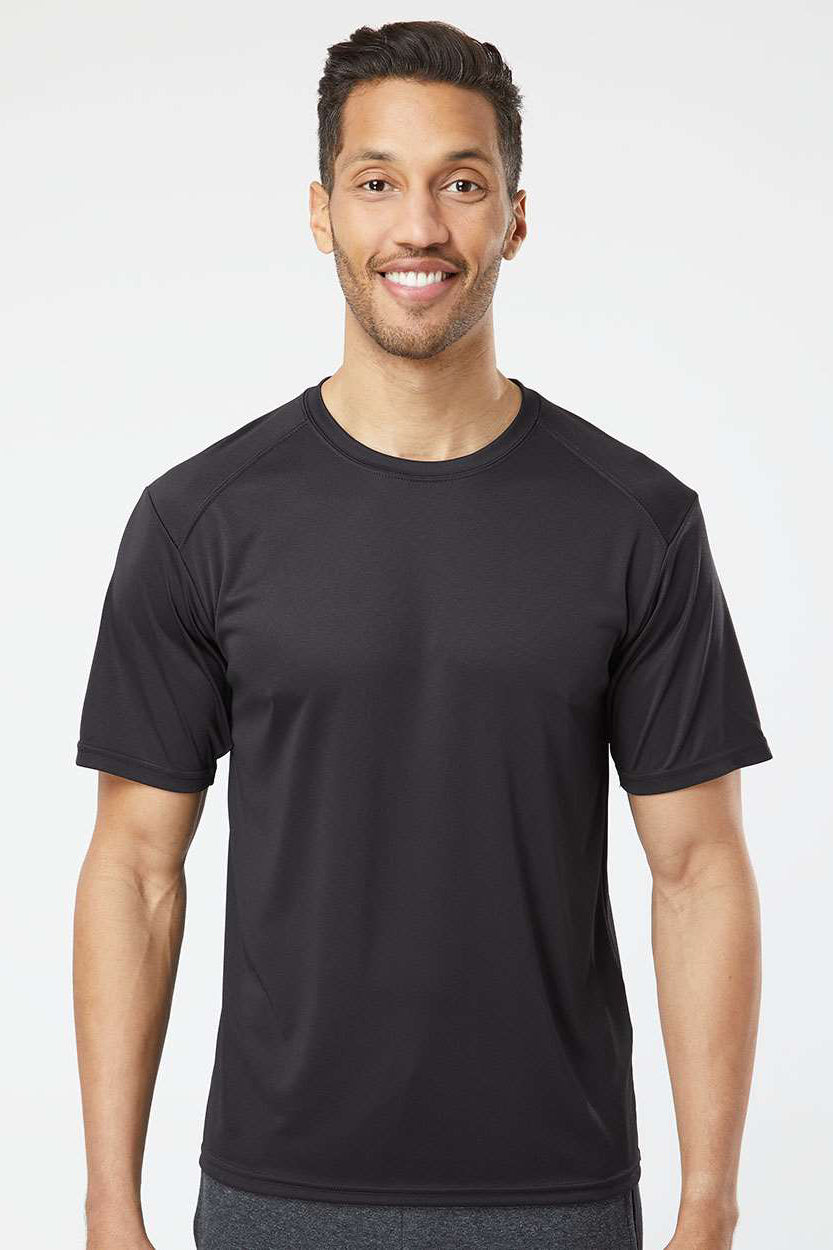 Paragon 200 Mens Islander Performance Moisture Wicking Short Sleeve Crewneck T-Shirt Black Model Front