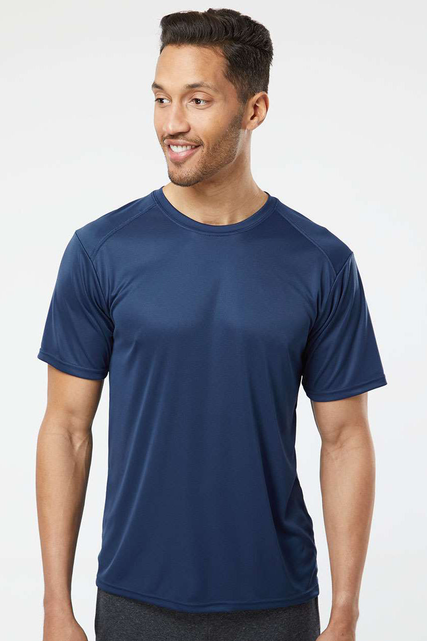 Paragon 200 Mens Islander Performance Moisture Wicking Short Sleeve Crewneck T-Shirt Navy Blue Model Front