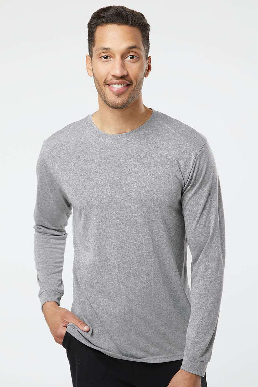 Paragon 210 Mens Islander Performance Moisture Wicking Long Sleeve Crewneck T-Shirt Heather Grey Model Front
