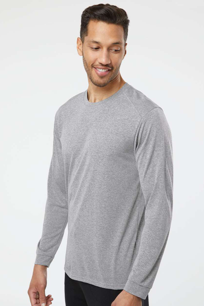 Paragon 210 Mens Islander Performance Moisture Wicking Long Sleeve Crewneck T-Shirt Heather Grey Model Side