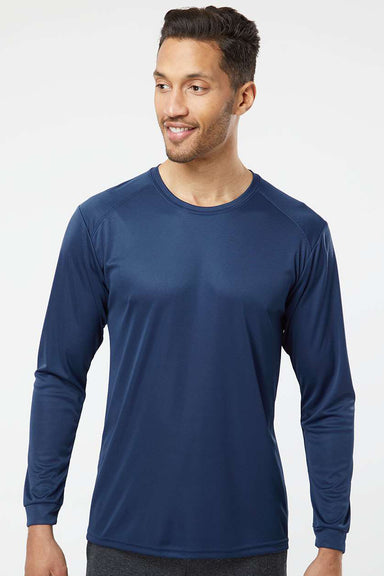 Paragon 210 Mens Islander Performance Moisture Wicking Long Sleeve Crewneck T-Shirt Navy Blue Model Front