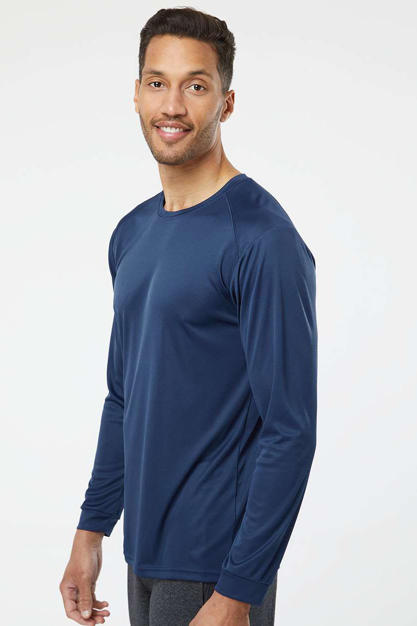 Paragon 210 Mens Islander Performance Moisture Wicking Long Sleeve Crewneck T-Shirt Navy Blue Model Side