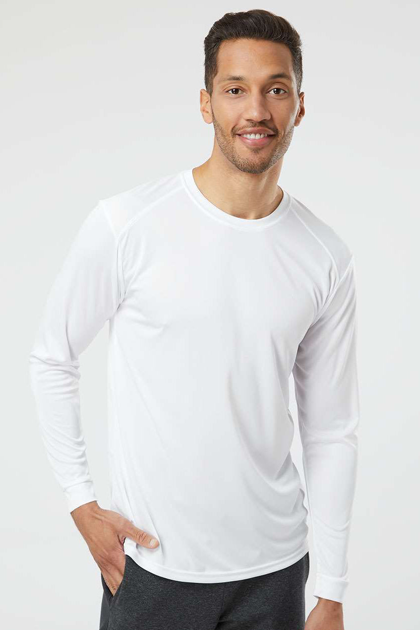Paragon 210 Mens Islander Performance Moisture Wicking Long Sleeve Crewneck T-Shirt White Model Front