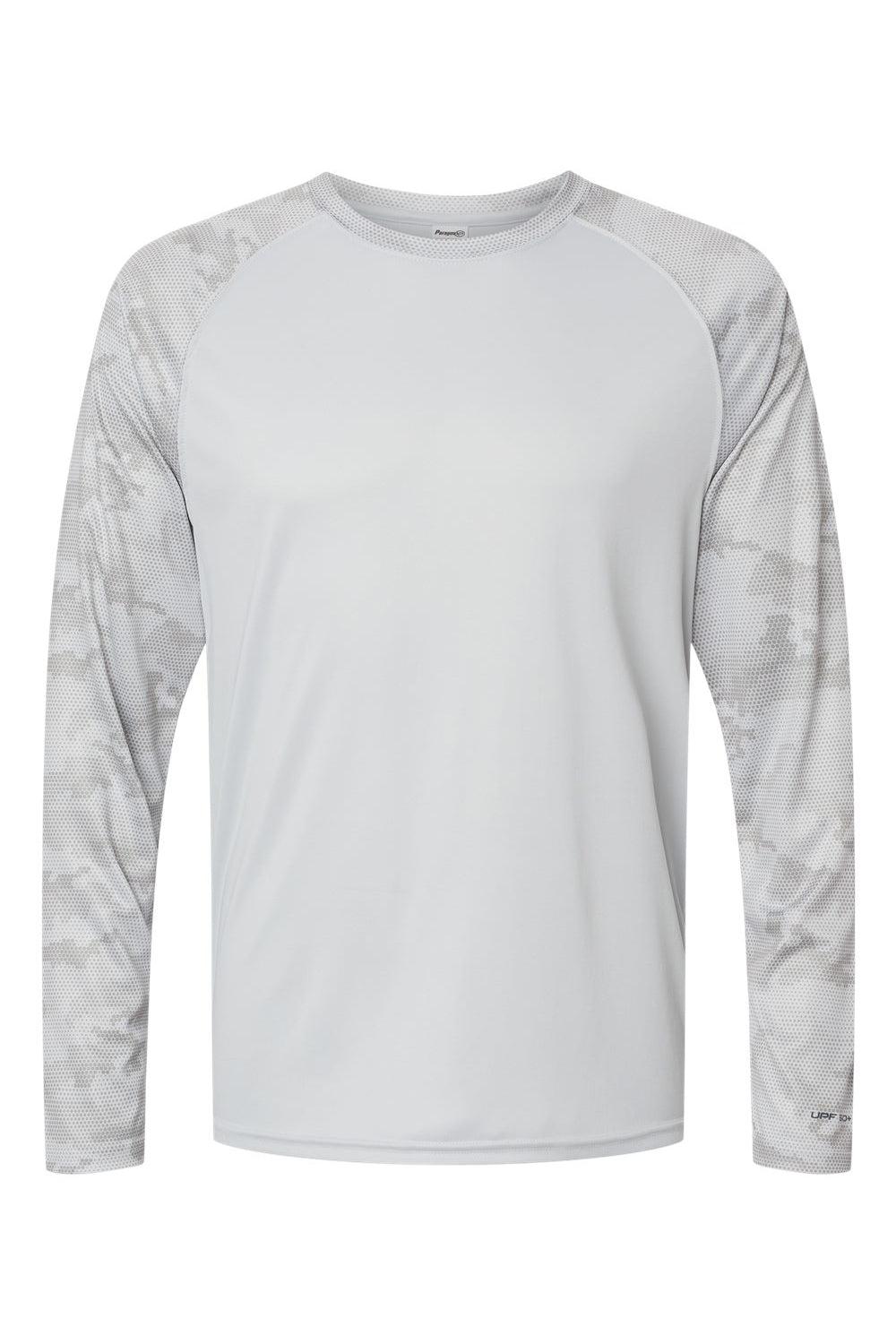 Paragon 216 Mens Cayman Performance Moisture Wicking Camo Colorblock Long Sleeve Crewneck T-Shirt Aluminum Grey Flat Front