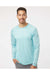 Paragon 216 Mens Cayman Performance Camo Colorblocked Long Sleeve Crewneck T-Shirt Aqua Blue Model Front