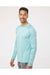 Paragon 216 Mens Cayman Performance Camo Colorblocked Long Sleeve Crewneck T-Shirt Aqua Blue Model Side