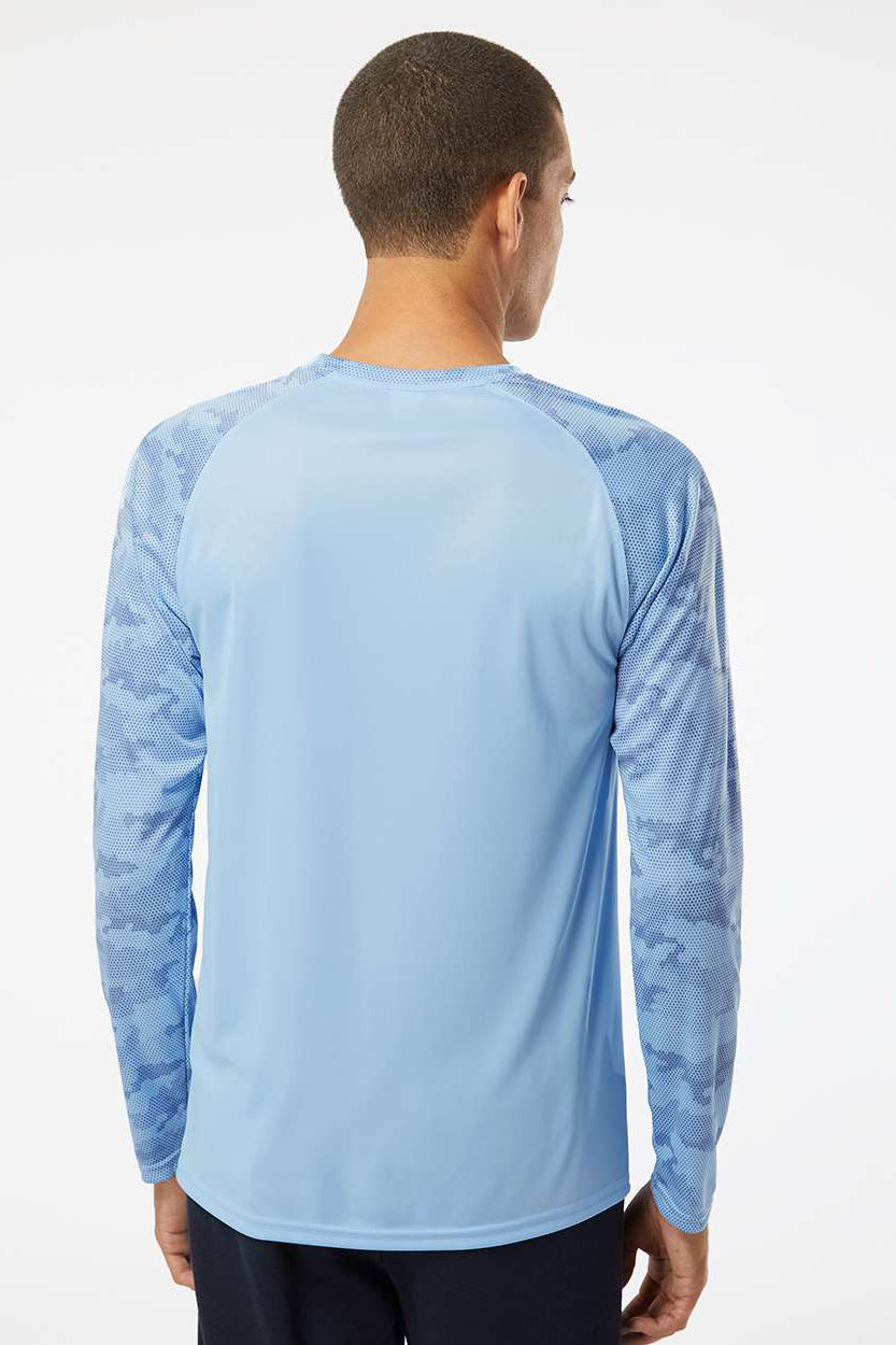 Paragon 216 Mens Cayman Performance Moisture Wicking Camo Colorblock Long Sleeve Crewneck T-Shirt Blue Mist Model Back