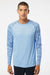 Paragon 216 Mens Cayman Performance Moisture Wicking Camo Colorblock Long Sleeve Crewneck T-Shirt Blue Mist Model Front