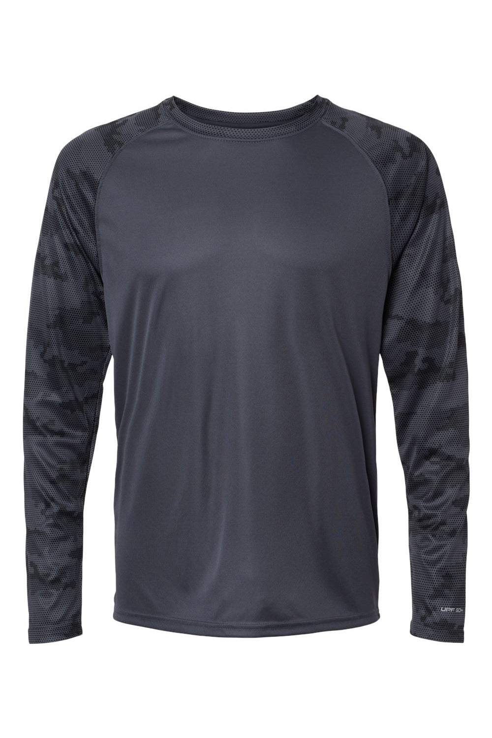 Paragon 216 Mens Cayman Performance Camo Colorblocked Long Sleeve Crewneck T-Shirt Graphite Grey Flat Front