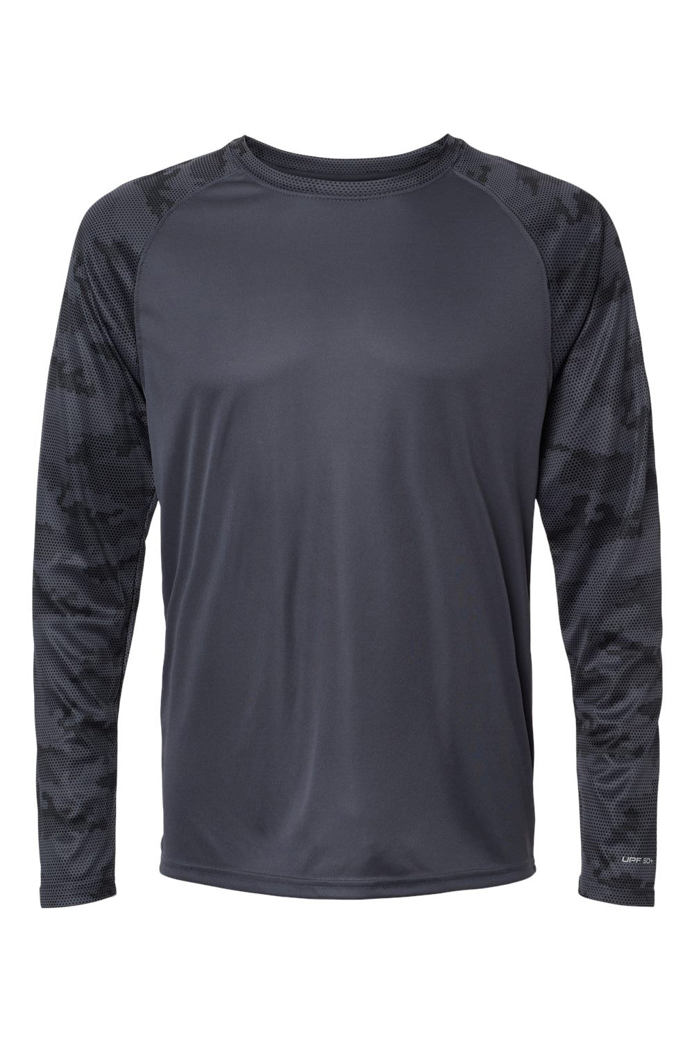 Paragon 216 Mens Cayman Performance Moisture Wicking Camo Colorblock Long Sleeve Crewneck T-Shirt Graphite Grey Flat Front