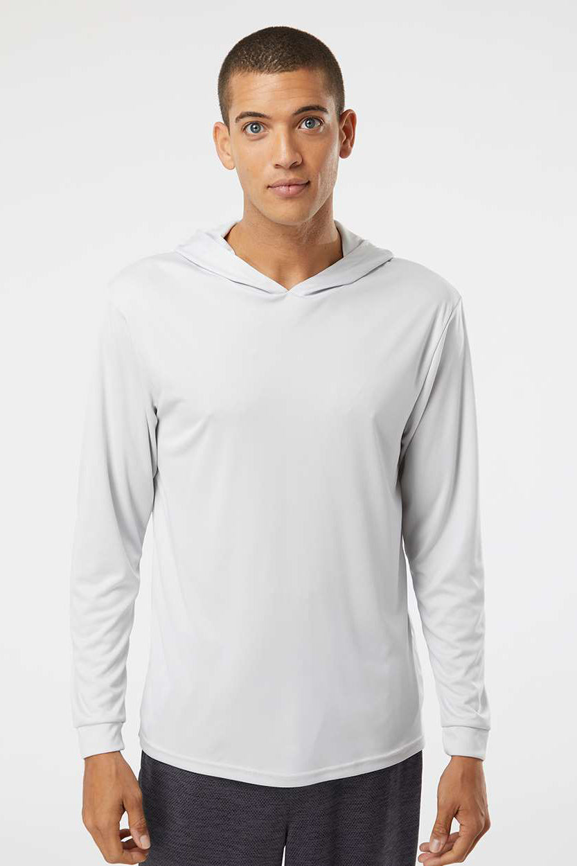 Paragon 220 Mens Bahama Performance Moisture Wicking Long Sleeve Hooded T-Shirt Hoodie Aluminum Grey Model Front
