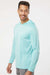 Paragon 220 Mens Bahama Performance Moisture Wicking Long Sleeve Hooded T-Shirt Hoodie Aqua Blue Model Side