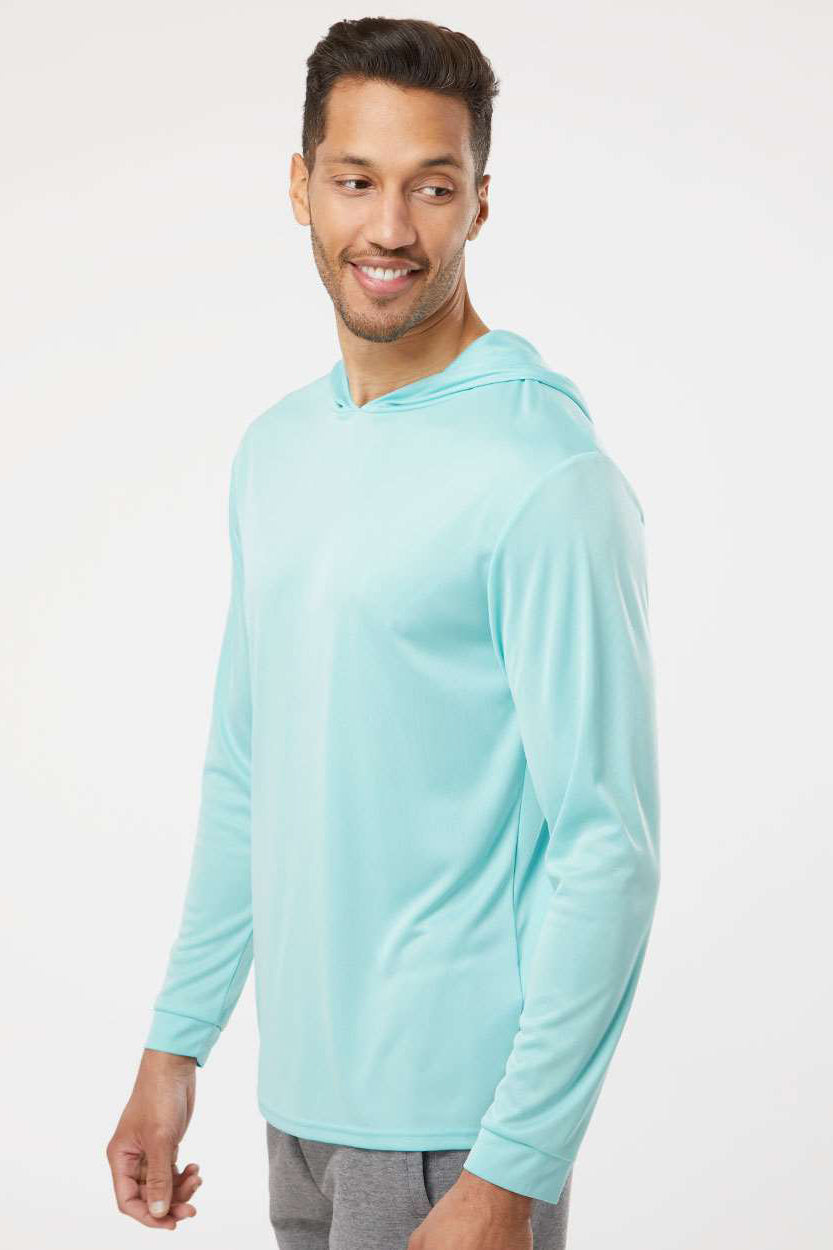 Paragon 220 Mens Bahama Performance Moisture Wicking Long Sleeve Hooded T-Shirt Hoodie Aqua Blue Model Side