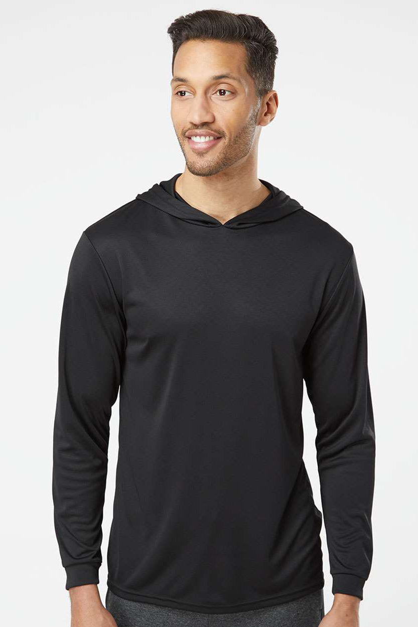 Paragon 220 Mens Bahama Performance Moisture Wicking Long Sleeve Hooded T-Shirt Hoodie Black Model Front