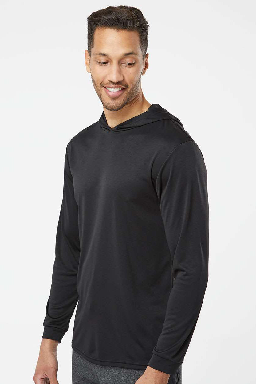 Paragon 220 Mens Bahama Performance Moisture Wicking Long Sleeve Hooded T-Shirt Hoodie Black Model Side