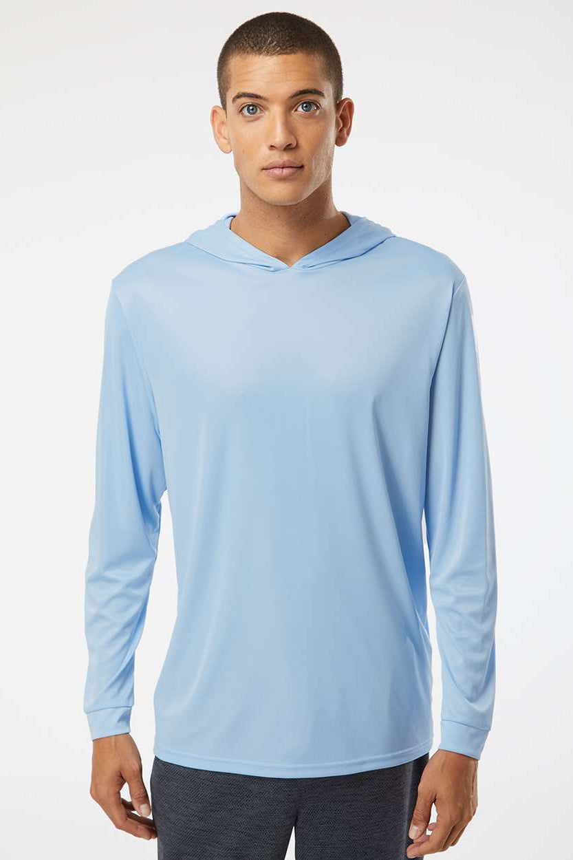 Paragon 220 Mens Bahama Performance Moisture Wicking Long Sleeve Hooded T-Shirt Hoodie Blue Mist Model Front