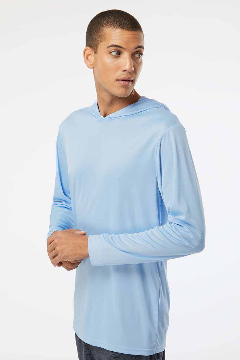 Paragon 220 Mens Bahama Performance Moisture Wicking Long Sleeve Hooded T-Shirt Hoodie Blue Mist Model Side