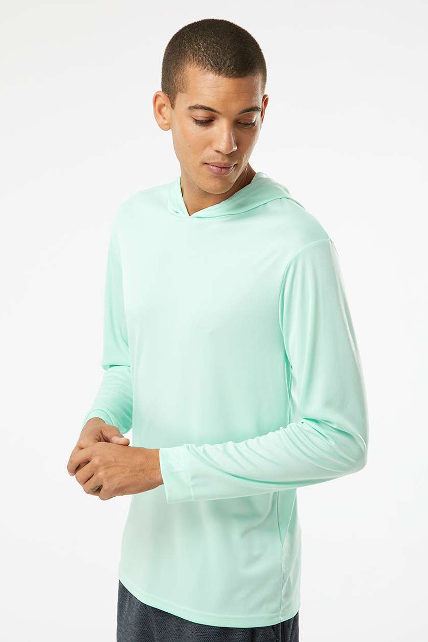 Paragon 220 Mens Bahama Performance Moisture Wicking Long Sleeve Hooded T-Shirt Hoodie Mint Green Model Side