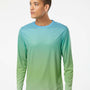 Paragon Mens Barbados Performance Moisture Wicking Pin Dot Long Sleeve Crewneck T-Shirt - Aqua Blue/Light Lime Green - NEW