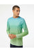 Paragon 225 Mens Barbados Performance Pin Dot Long Sleeve Crewneck T-Shirt Aqua Blue/Light Lime Green Model Side
