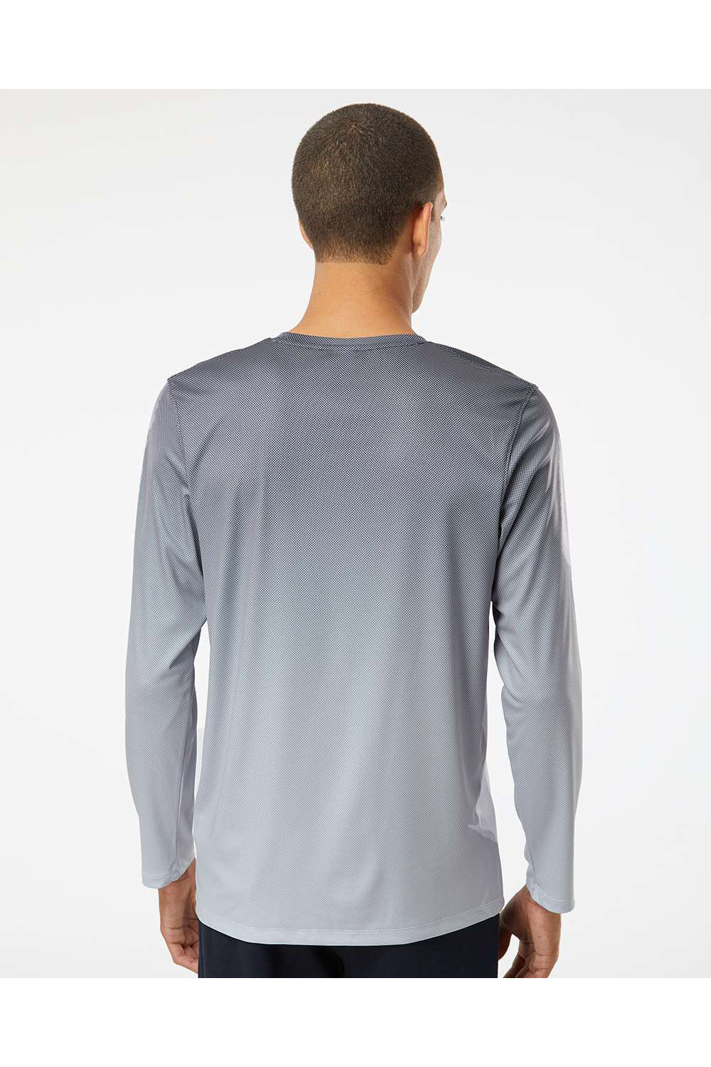 Paragon 225 Mens Barbados Performance Pin Dot Long Sleeve Crewneck T-Shirt Black/Light Charcoal Grey Model Back