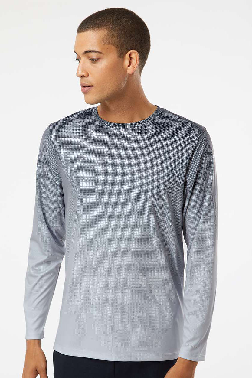Paragon 225 Mens Barbados Performance Moisture Wicking Pin Dot Long Sleeve Crewneck T-Shirt Black/Light Charcoal Grey Model Front
