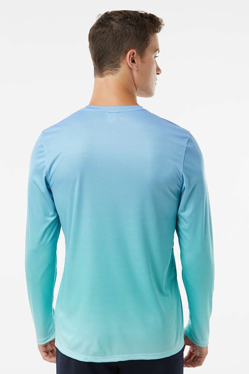 Paragon 225 Mens Barbados Performance Moisture Wicking Pin Dot Long Sleeve Crewneck T-Shirt Blue Mist/Light Teal Blue Model Back